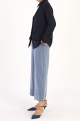 Women's Hidden Button Navy Blue Shirt