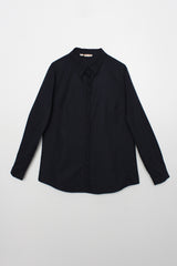 Women's Hidden Button Navy Blue Shirt