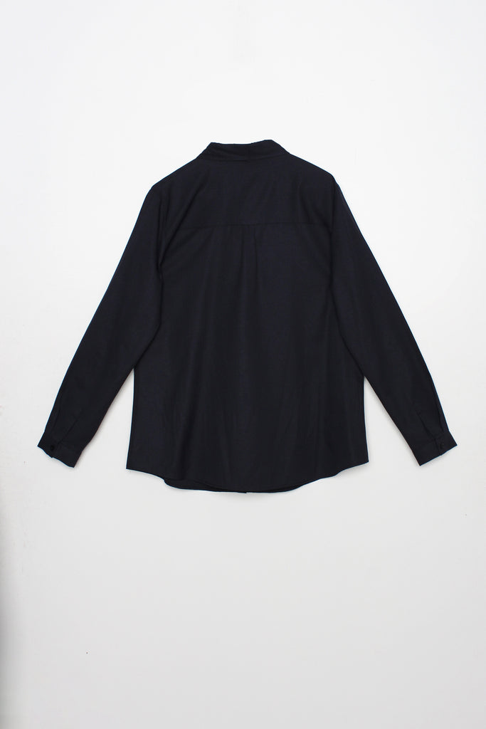 Women's Hidden Button Navy Blue Shirt