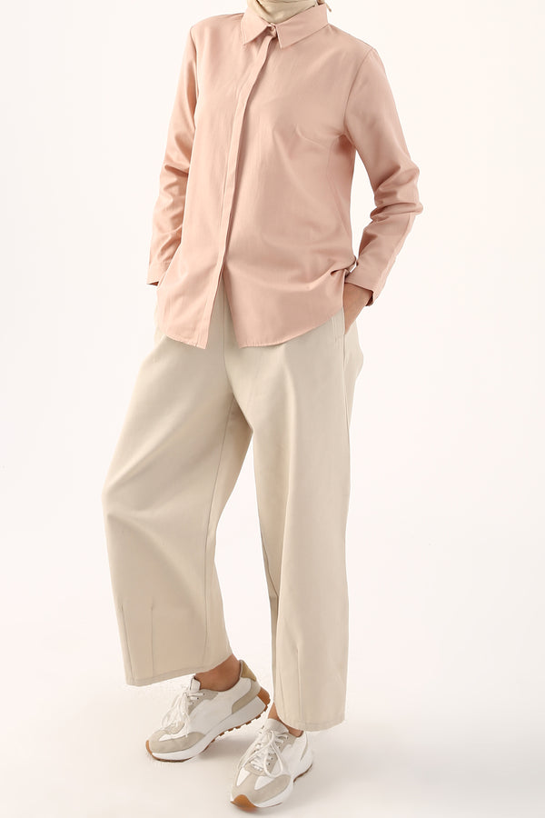 Women's Hidden Button Powder Rose Shirt