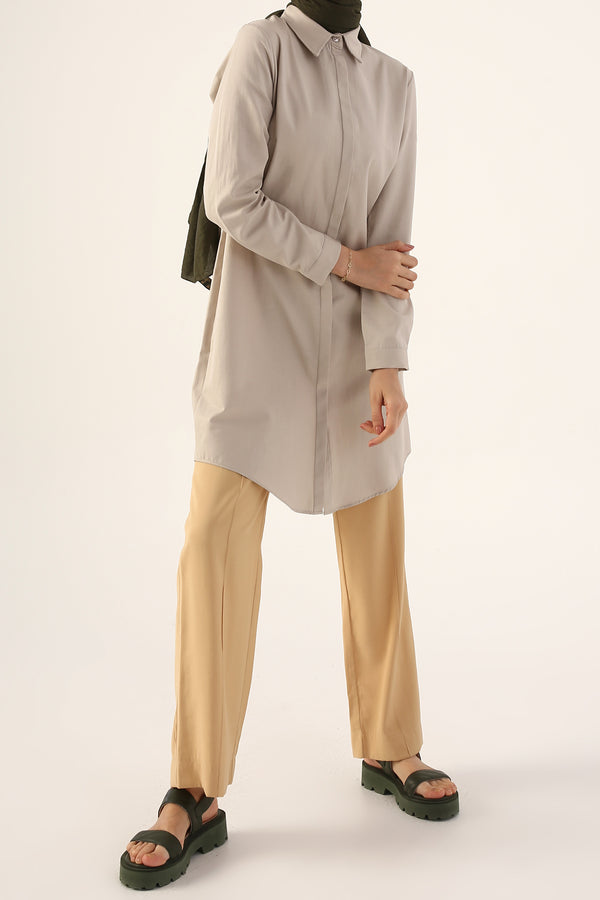 Women's Hidden Button Beige Tunic