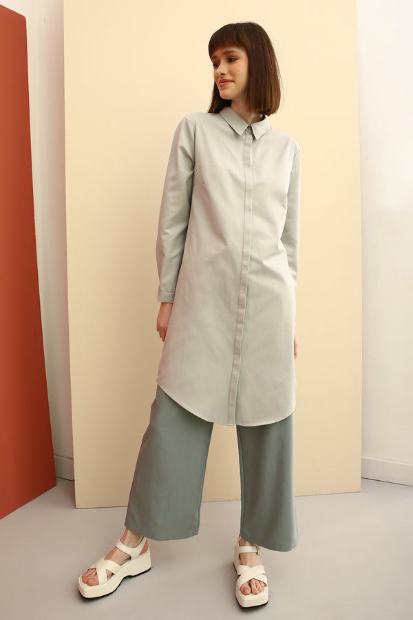 Women's Hidden Button Grey Tunic