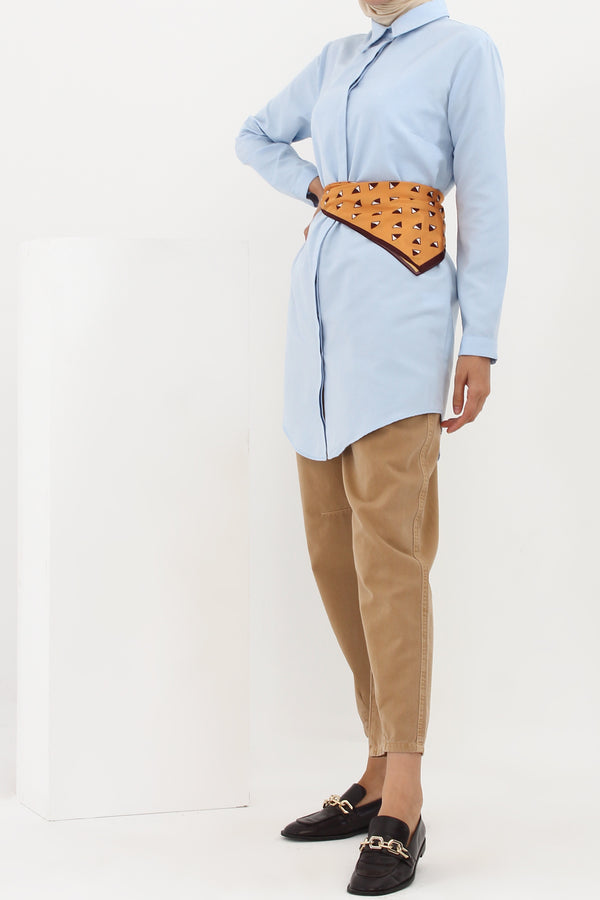 Women's Hidden Button Blue Tunic