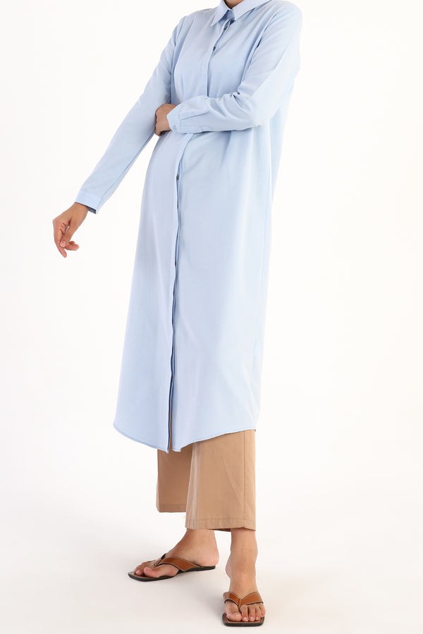 Women's Hidden Button Light Blue Long Shirt