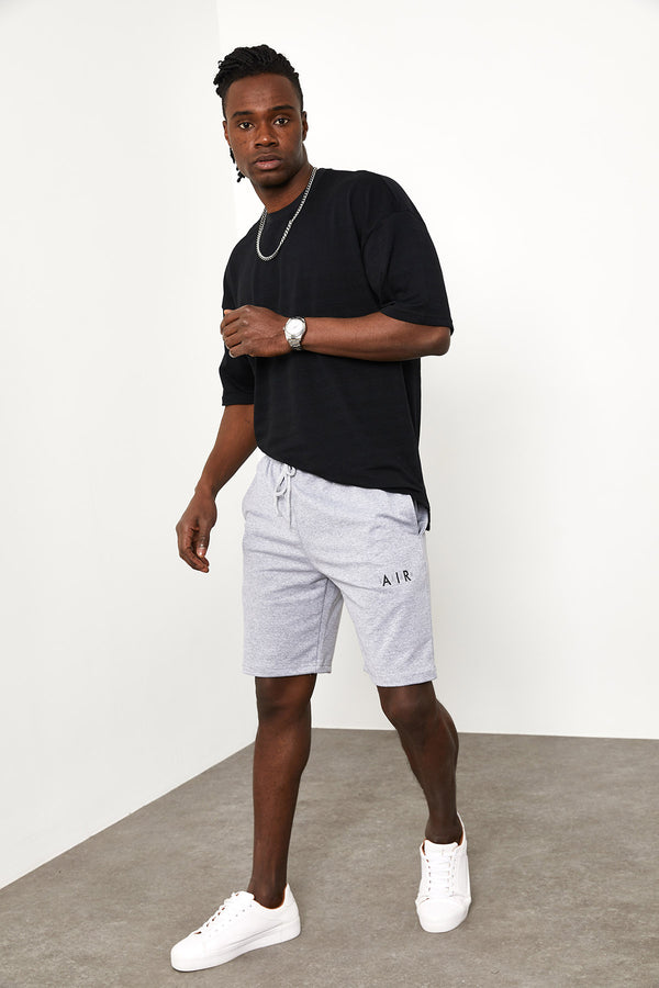 Men's Elastic Waist Printed Grey Shorts