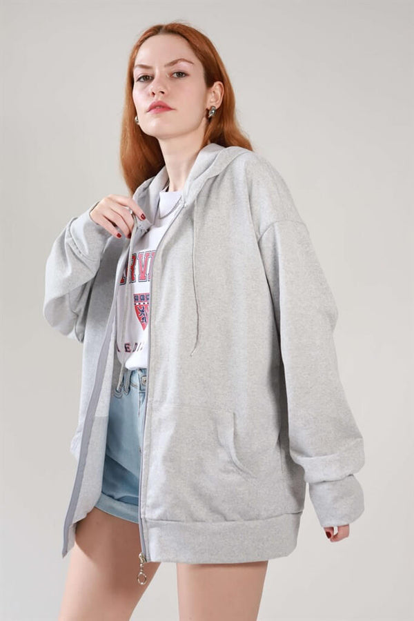 Women's Oversize Basic Grey Cardigan
