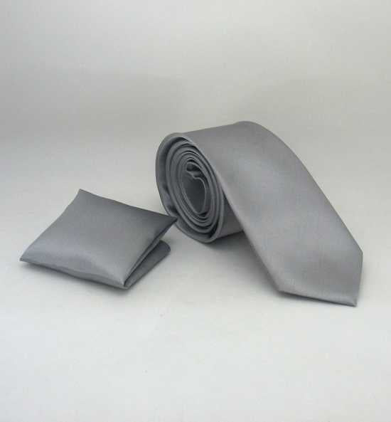 Plain Grey Satin Handkerchief Slim Fit Tie