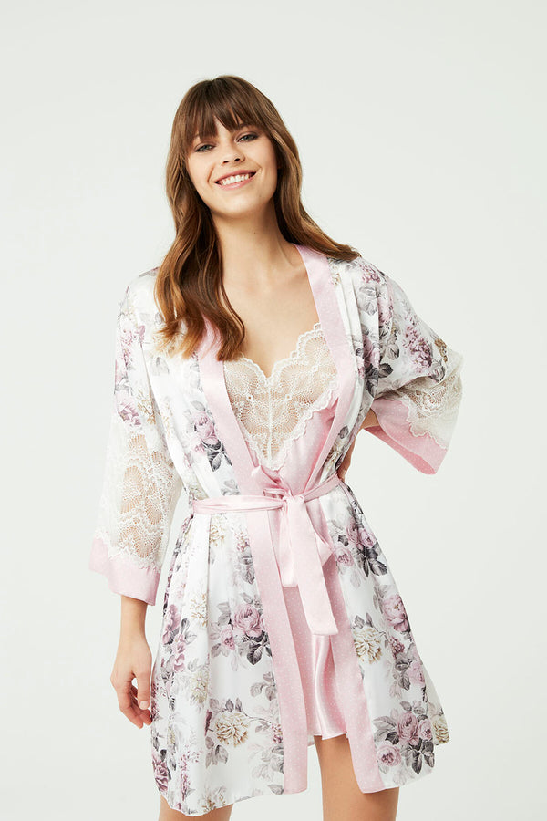 Women's Patterned Satin Nightgown & Morning Robe Set