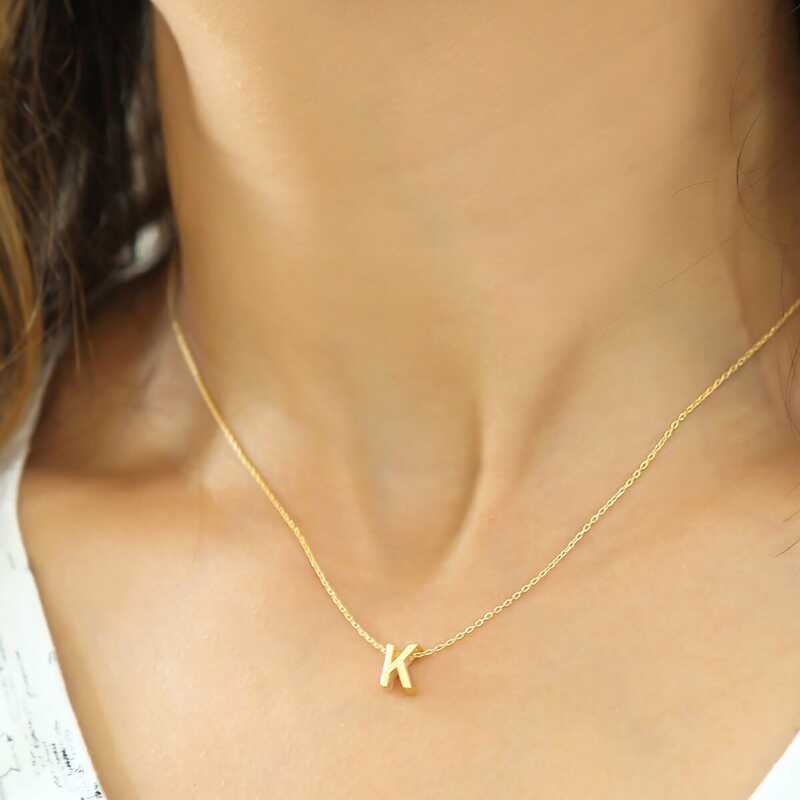 Women's 3D Letter K Pendant Silver Necklace