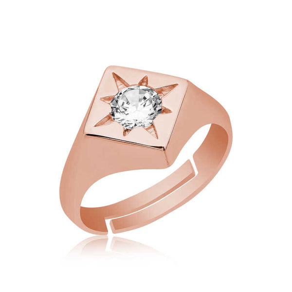 Women's Rose Plated Silver Adjustable Ring