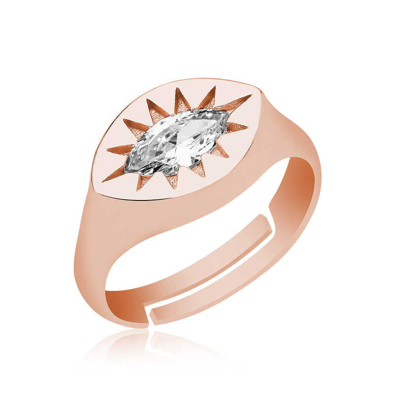 Women's Rose Plated Silver Adjustable Ring