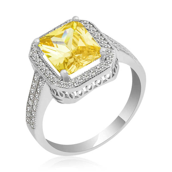 Women's Baguette Gemmed Silver Ring