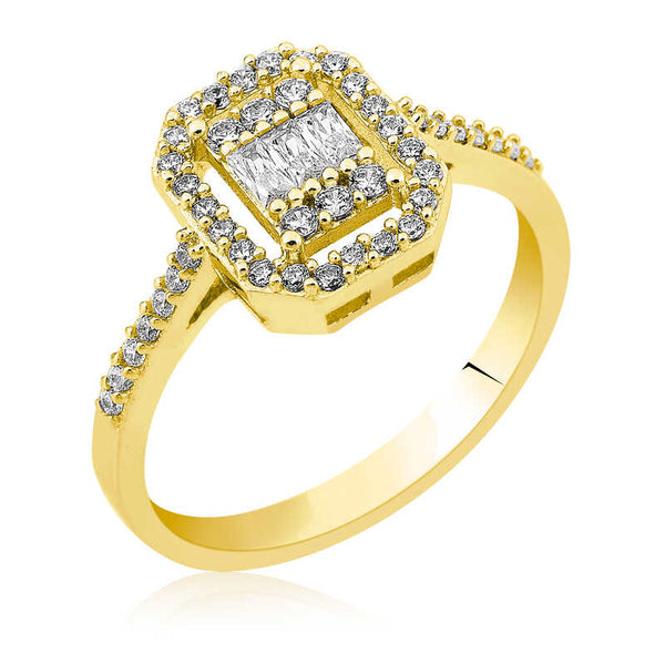Women's Baguette Gemmed Silver Ring