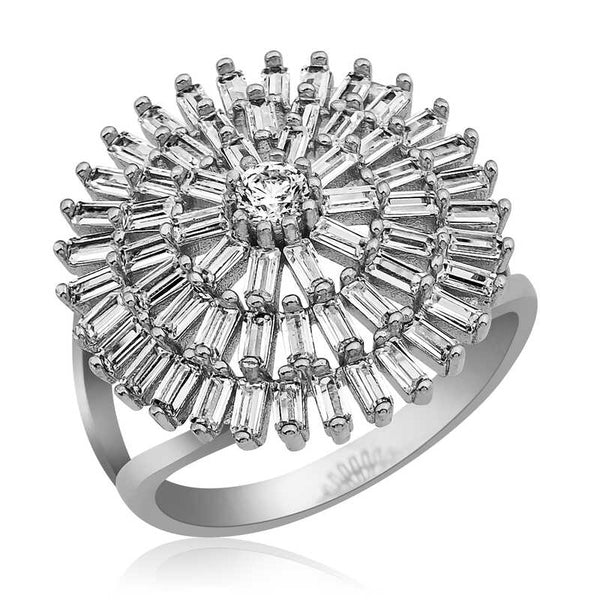 Women's Baguette Gemmed Silver Ring