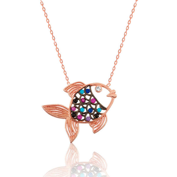Women's Fish Pendant Rose Plated Silver Necklace