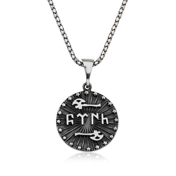 Men's Axe Turkish Written Pendant Silver Necklace