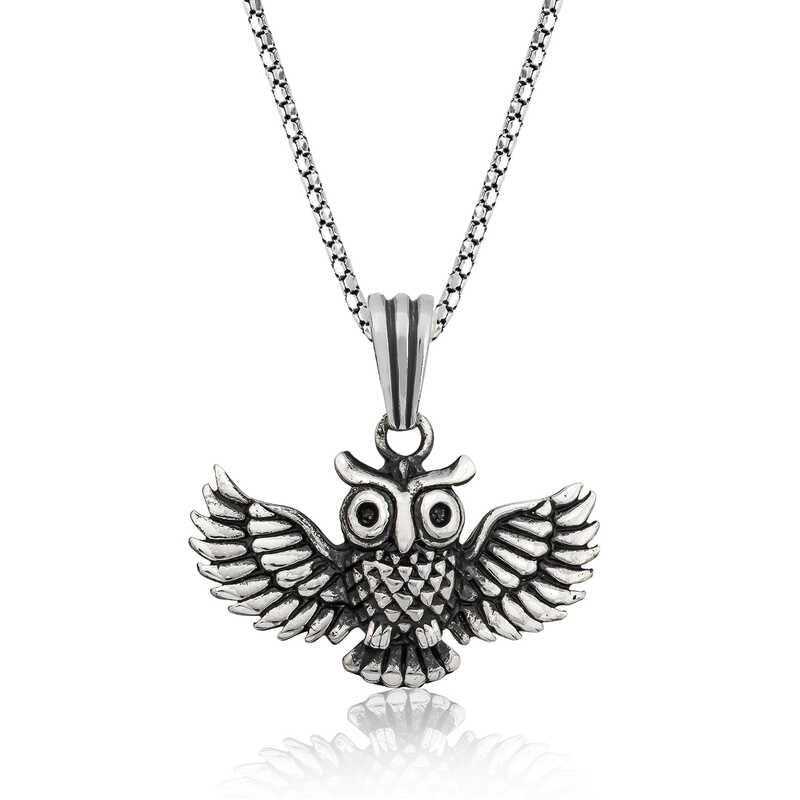Men's Owl Pendant Silver Necklace