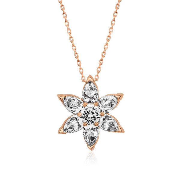 Women's White Flower Pendant Silver Necklace