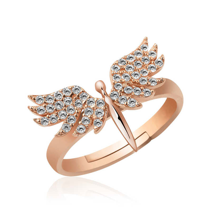 Women's Angel Figure Rose Gold Plated Silver Ring