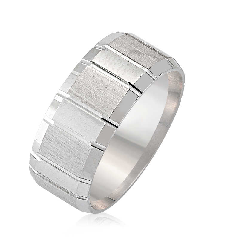 Unisex Striped Silver Wedding Ring