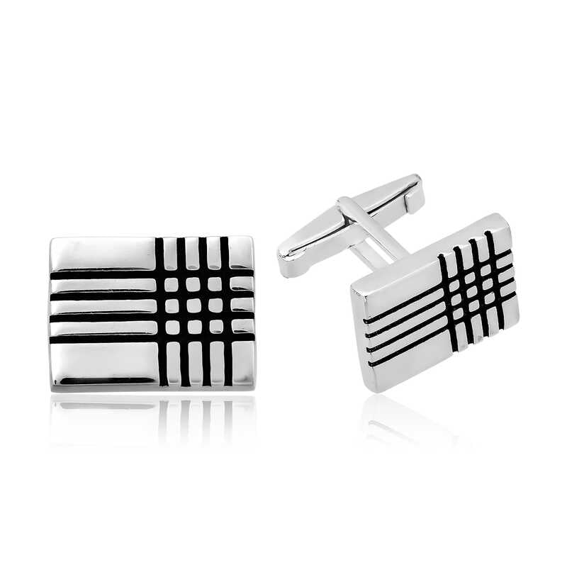 Men's Striped Rectangular Design Classic Silver Cufflinks