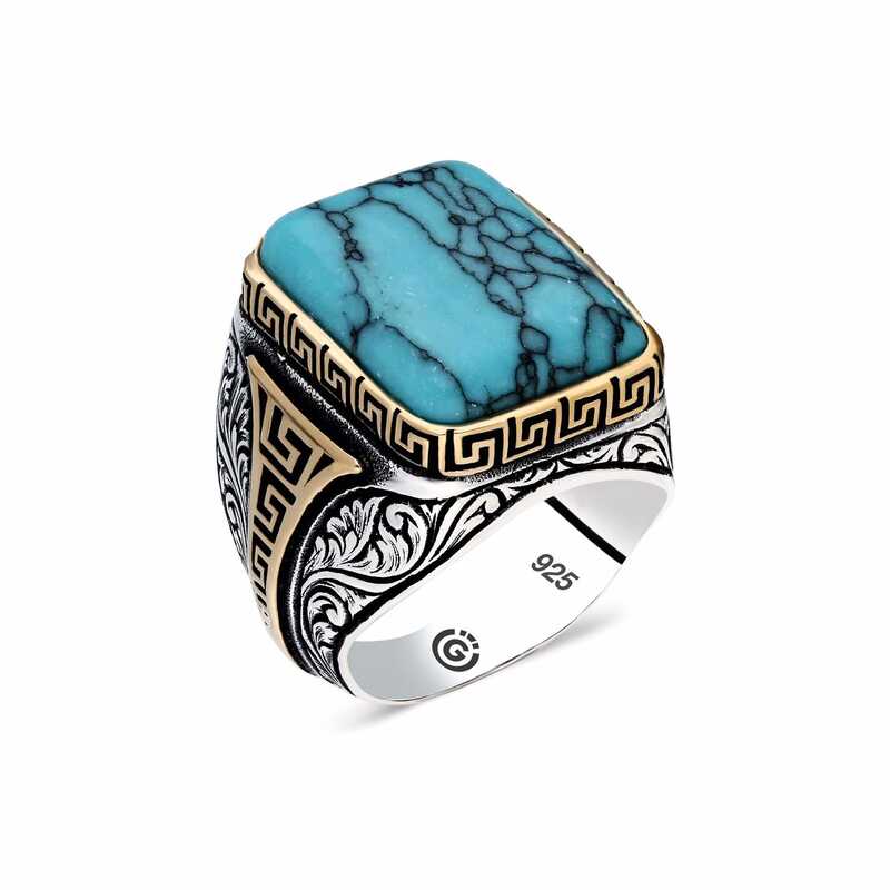 Men's Turquoise Stone Silver Ring