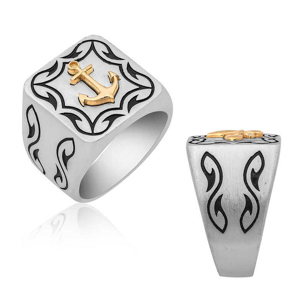 Men's Anchor Design Silver Ring