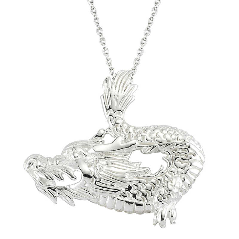 Men's Dragon Pendant Silver Necklace
