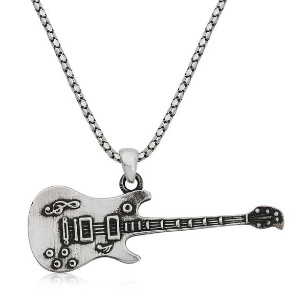 Men's Guitar Pendant Silver Necklace