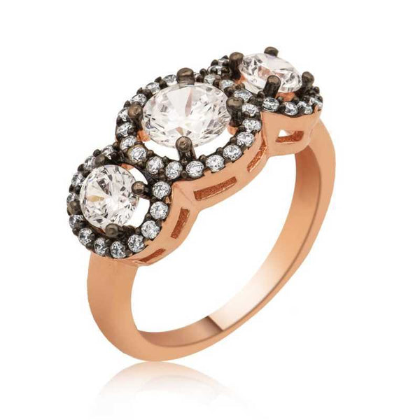 Women's Gemmed Rose Plated Silver Ring