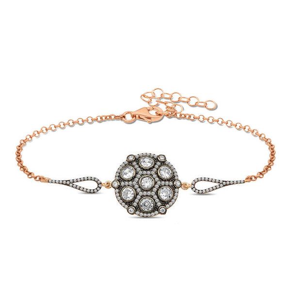 Women's Gemmed Rose Gold Plated Silver Bracelet