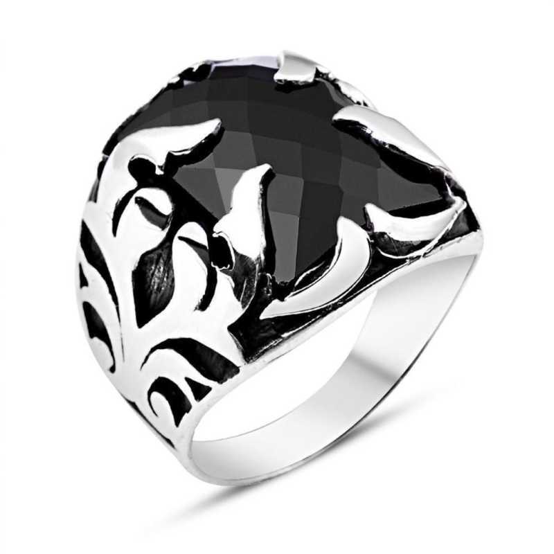 Men's Black Gemmed Silver Ring