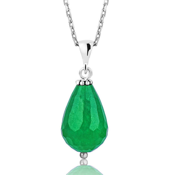 Women's Natural Green Stone Silver Necklace