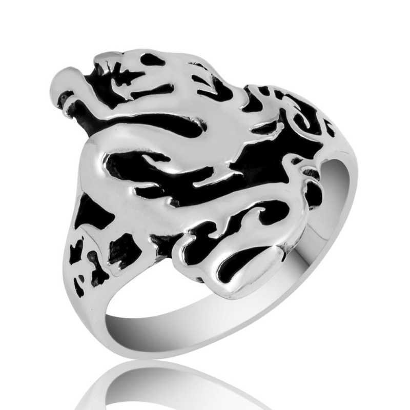 Men's Dragon Design Silver Ring