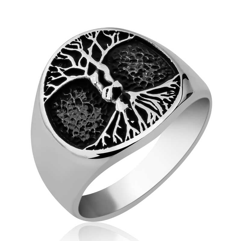 Men's Tree Of Life Design Silver Ring