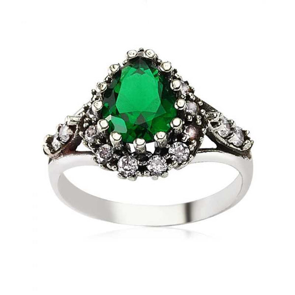 Women's Drop Gemmed Silver Ring