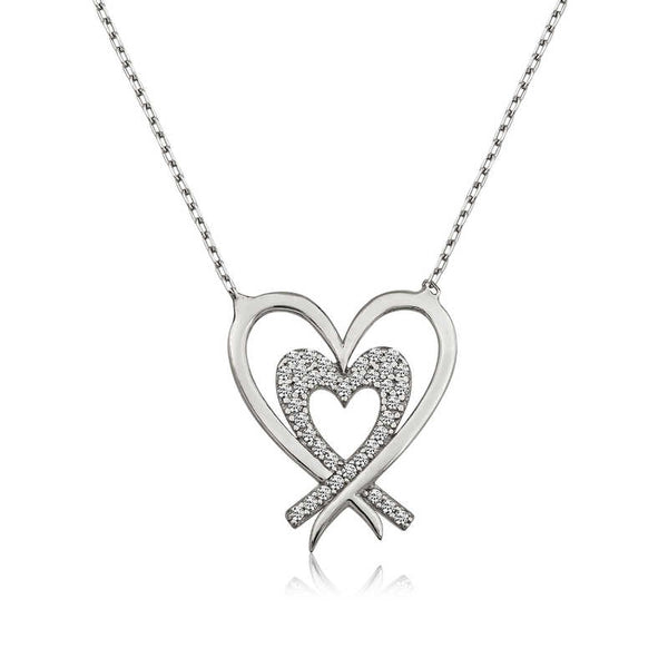 Women's Gemmed Heart Pendant Silver Necklace