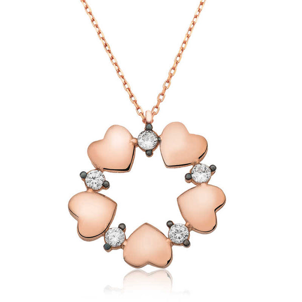 Women's Heart Pendant Rose Plated Silver Necklace