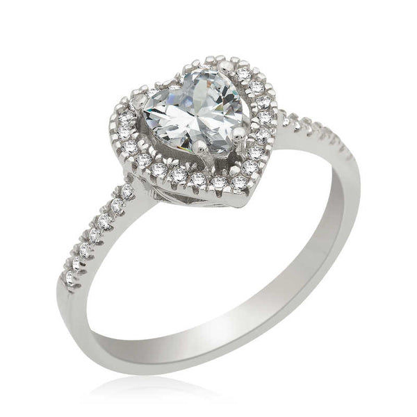 Women's Gemmed Heart Design Silver Ring
