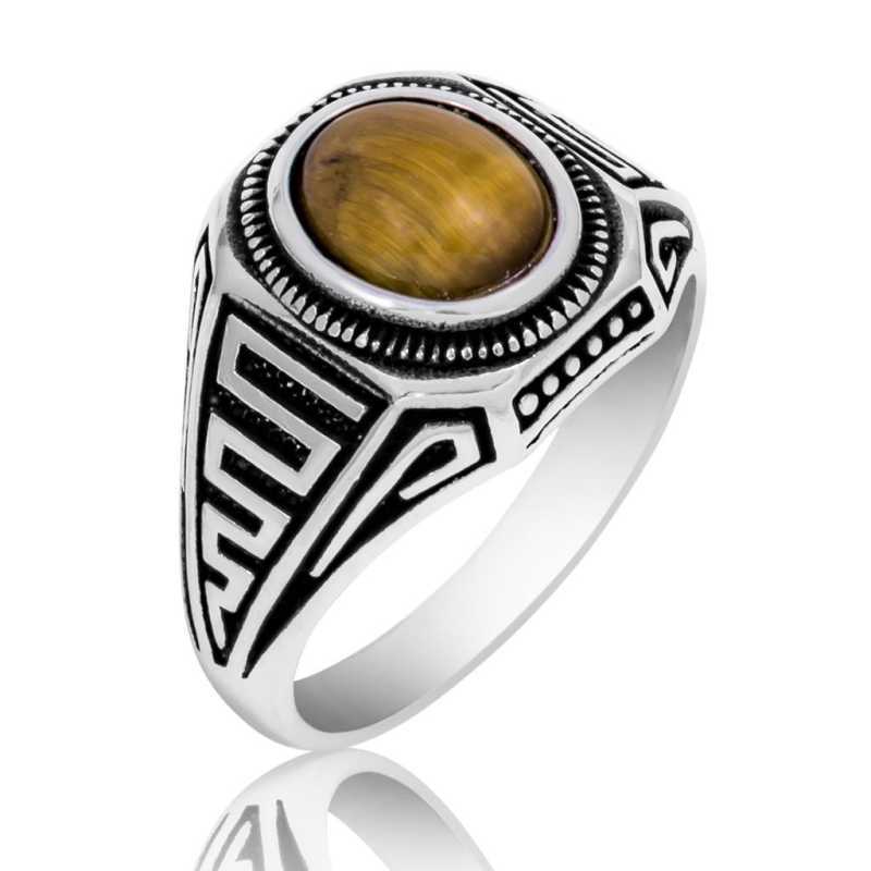 Men's Silver Tiger Eye Stone Ring