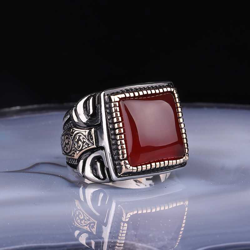 Men's Agate Gemstone Silver Ring