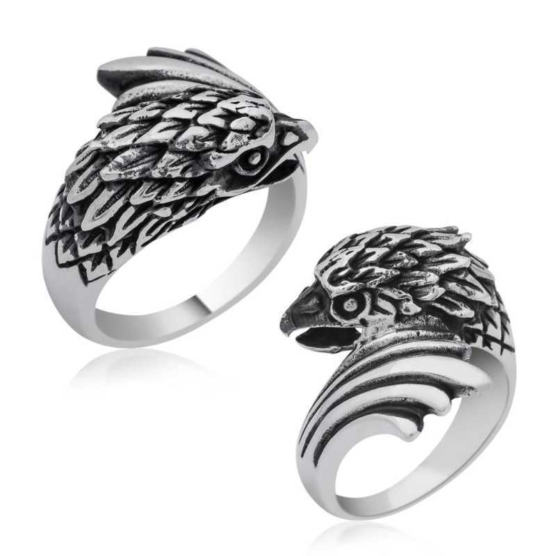 Men's Eagle Head Design Silver Ring