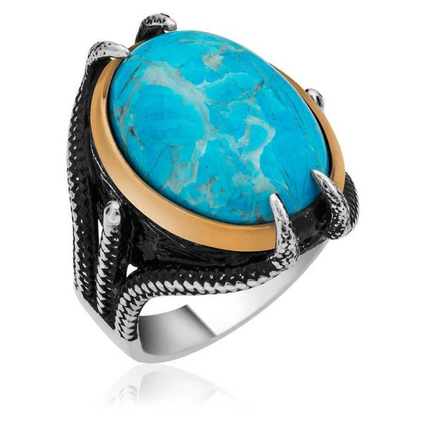 Men's Eagle Claw Design Turquoise Stone Silver Ring