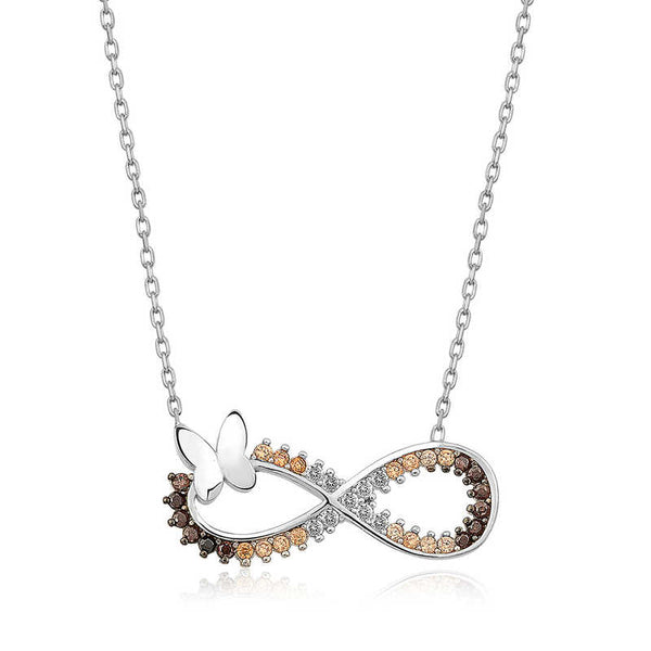 Women's Infinity & Butterfly Pendant Silver Necklace