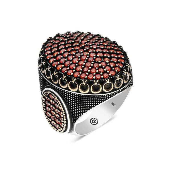 Men's Red Zircon Gemmed Silver Ring