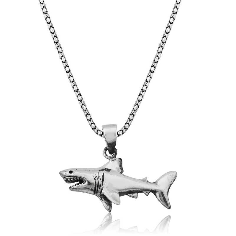 Men's Shark Pendant Silver Necklace