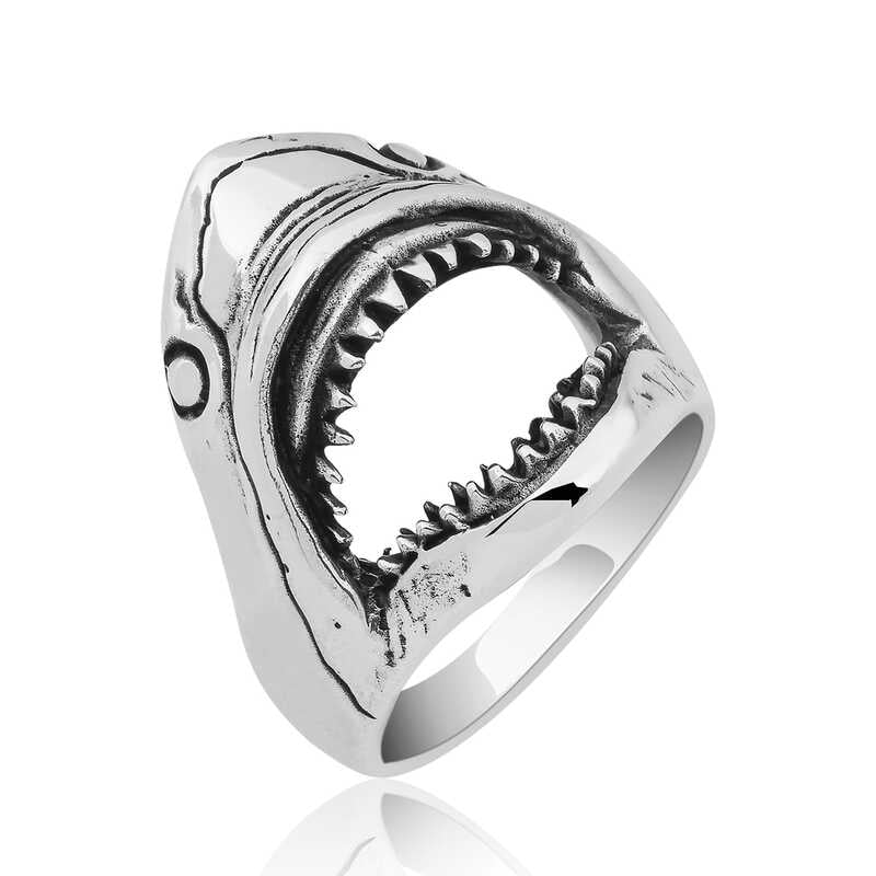 Men's Shark Design Silver Ring