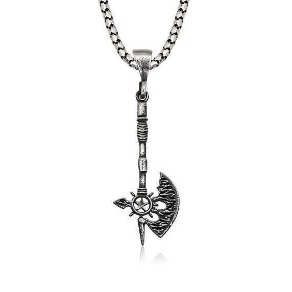 Men's Small Axe Pendant Silver Necklace