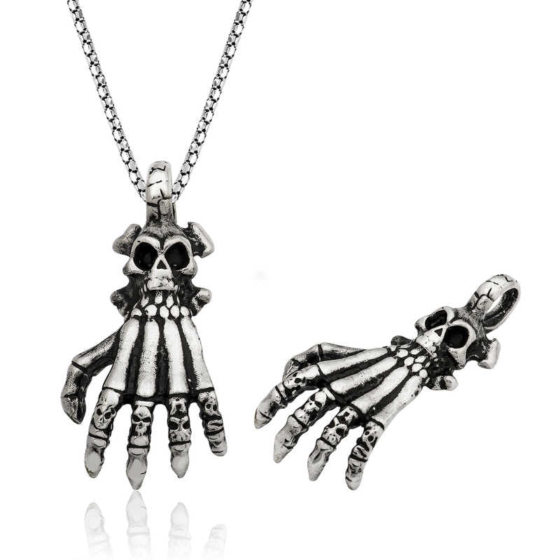 Men's Skull Hand Pendant Silver Necklace