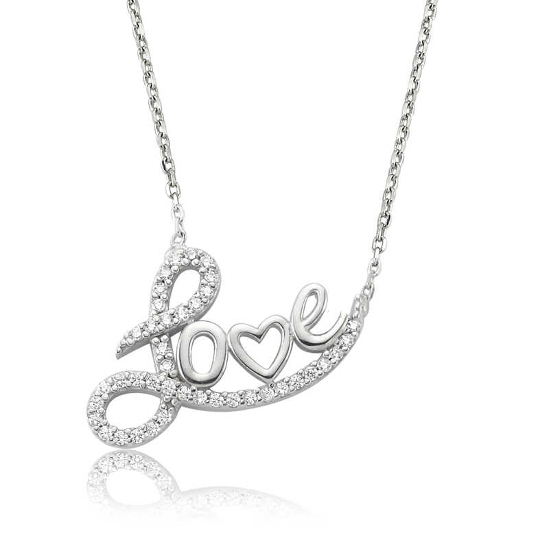 Women's Gemmed Love Pendant Silver Necklace
